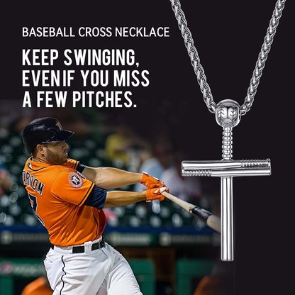 Baseball Bat Cross Necklace Sport Pendant For Men Women