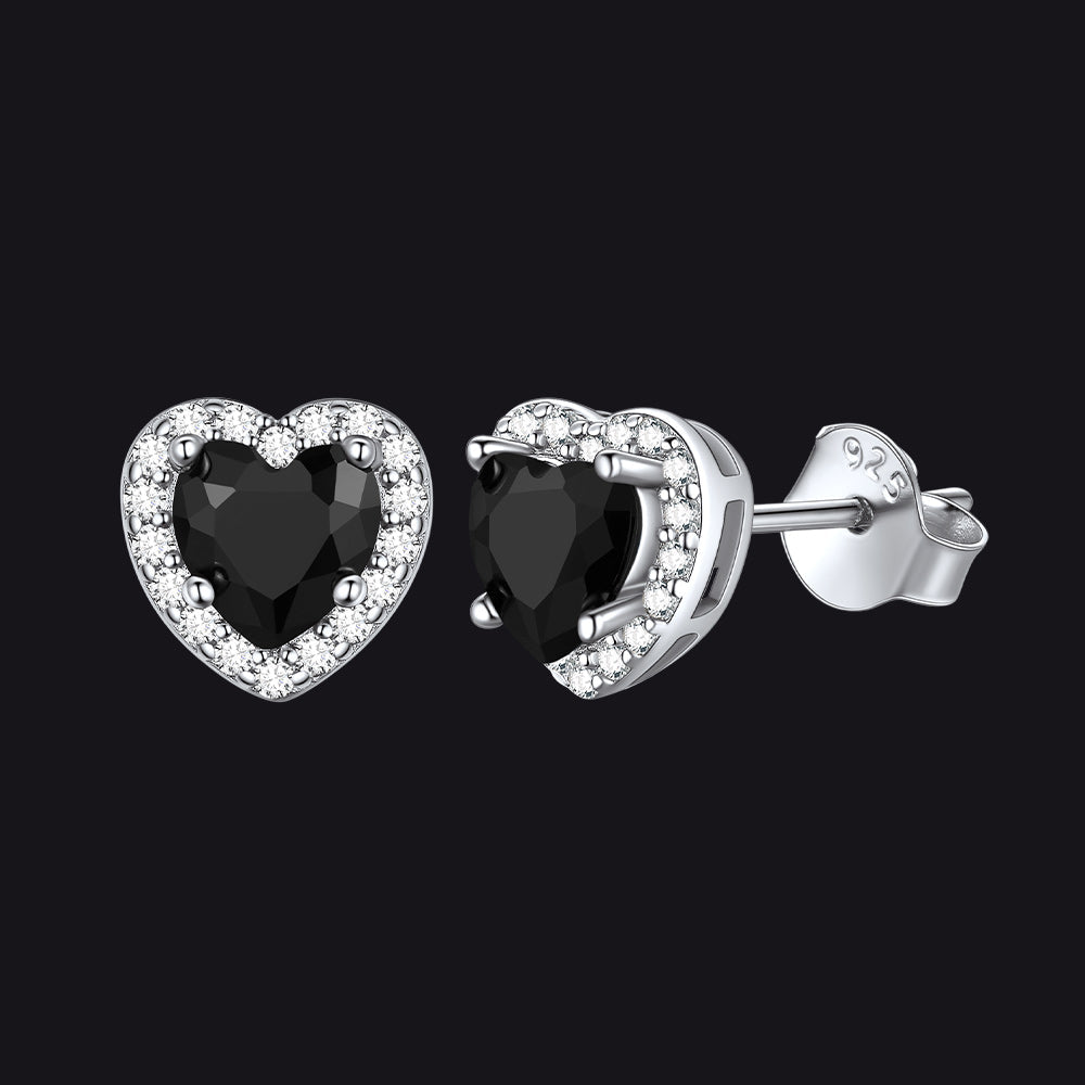 Sterling Silver Birthstone Heart Halo Stud Earrings for Women