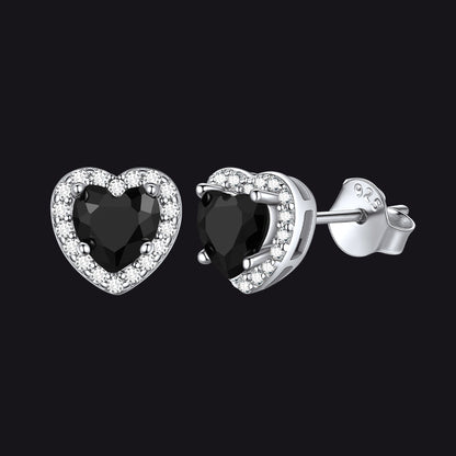 Sterling Silver Birthstone Heart Halo Stud Earrings for Women