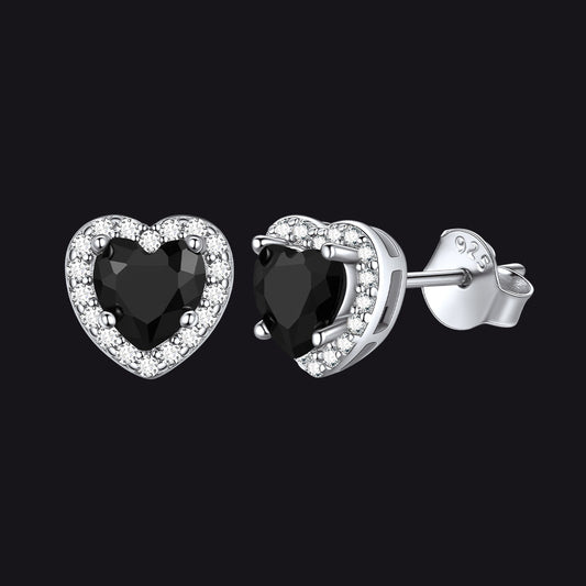 Sterling Silver Birthstone Heart Halo Stud Earrings for Women