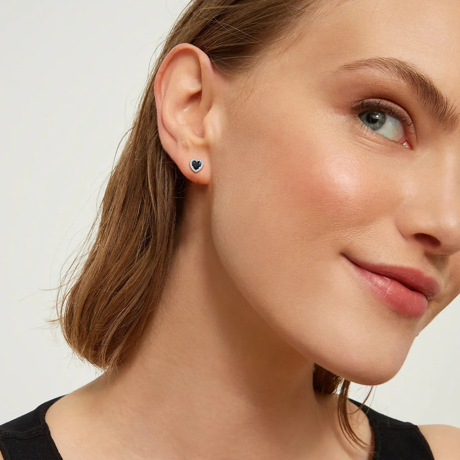 Sterling Silver Birthstone Heart Halo Stud Earrings for Women