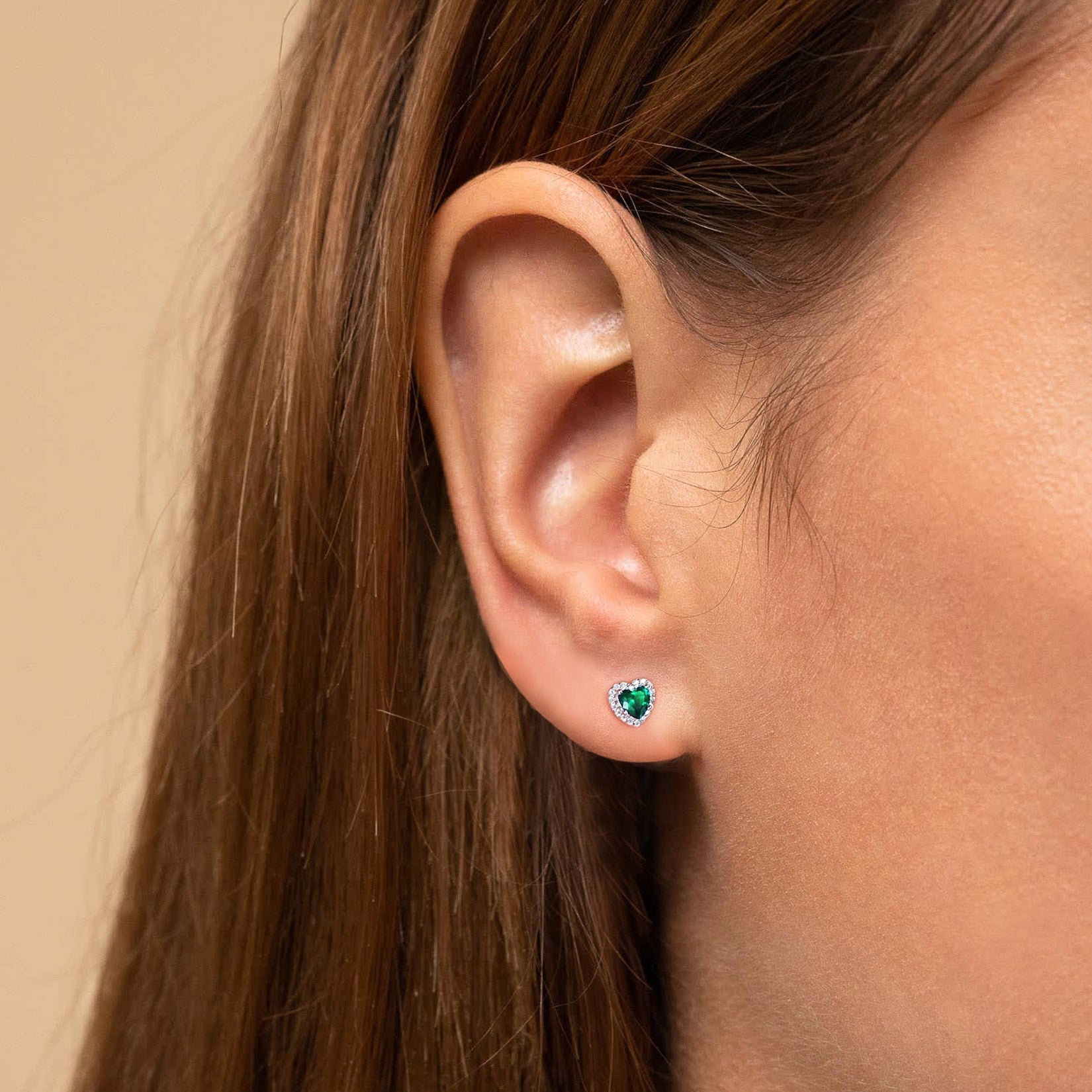 Sterling Silver Birthstone Heart Halo Stud Earrings for Women