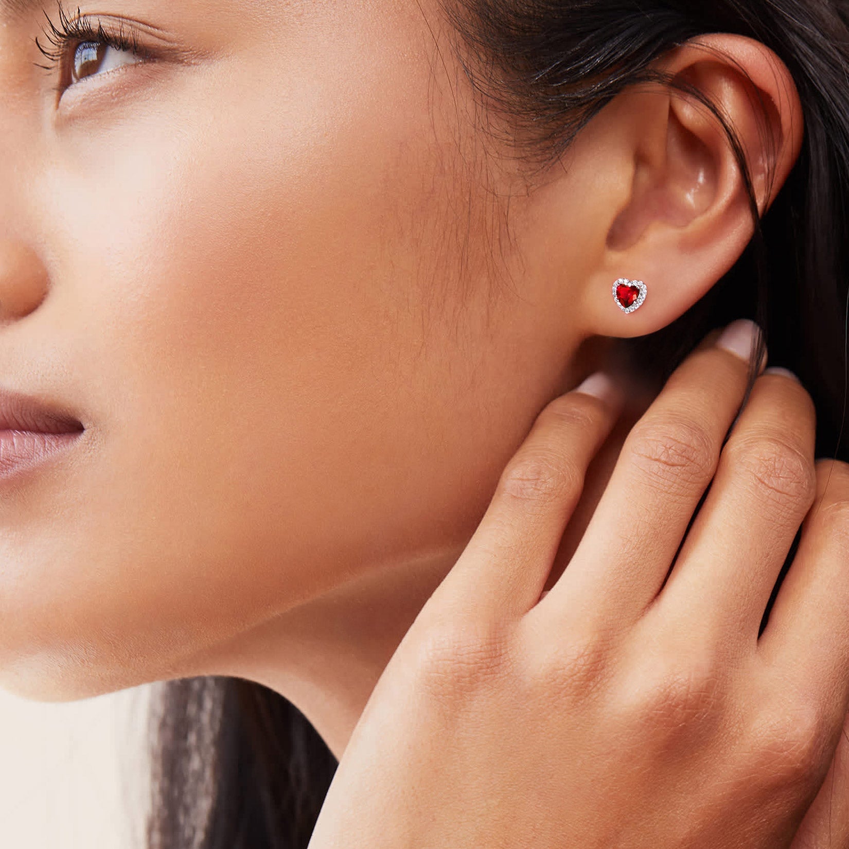 Sterling Silver Birthstone Heart Halo Stud Earrings for Women