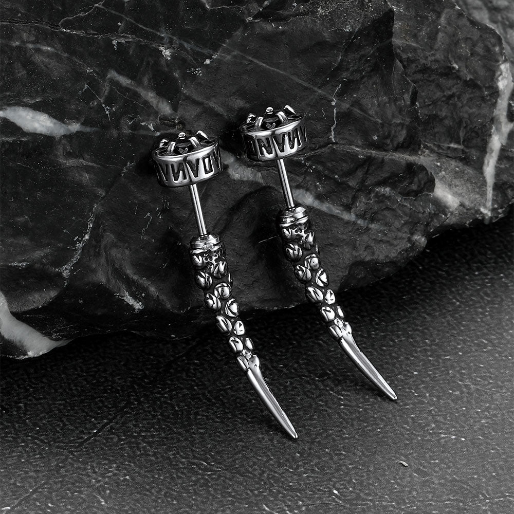 Viking Rune Fang Stud Earrings for Men – Nordic Star CZ Earrings