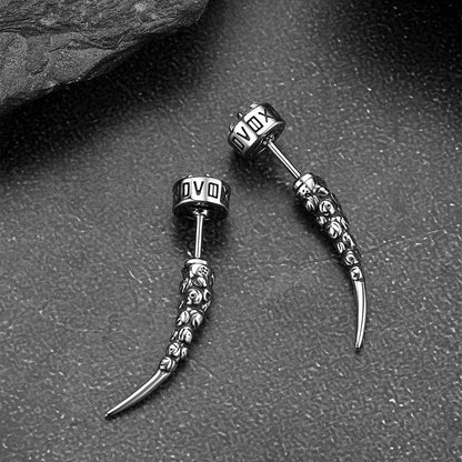 Viking Rune Fang Stud Earrings for Men – Nordic Star CZ Earrings
