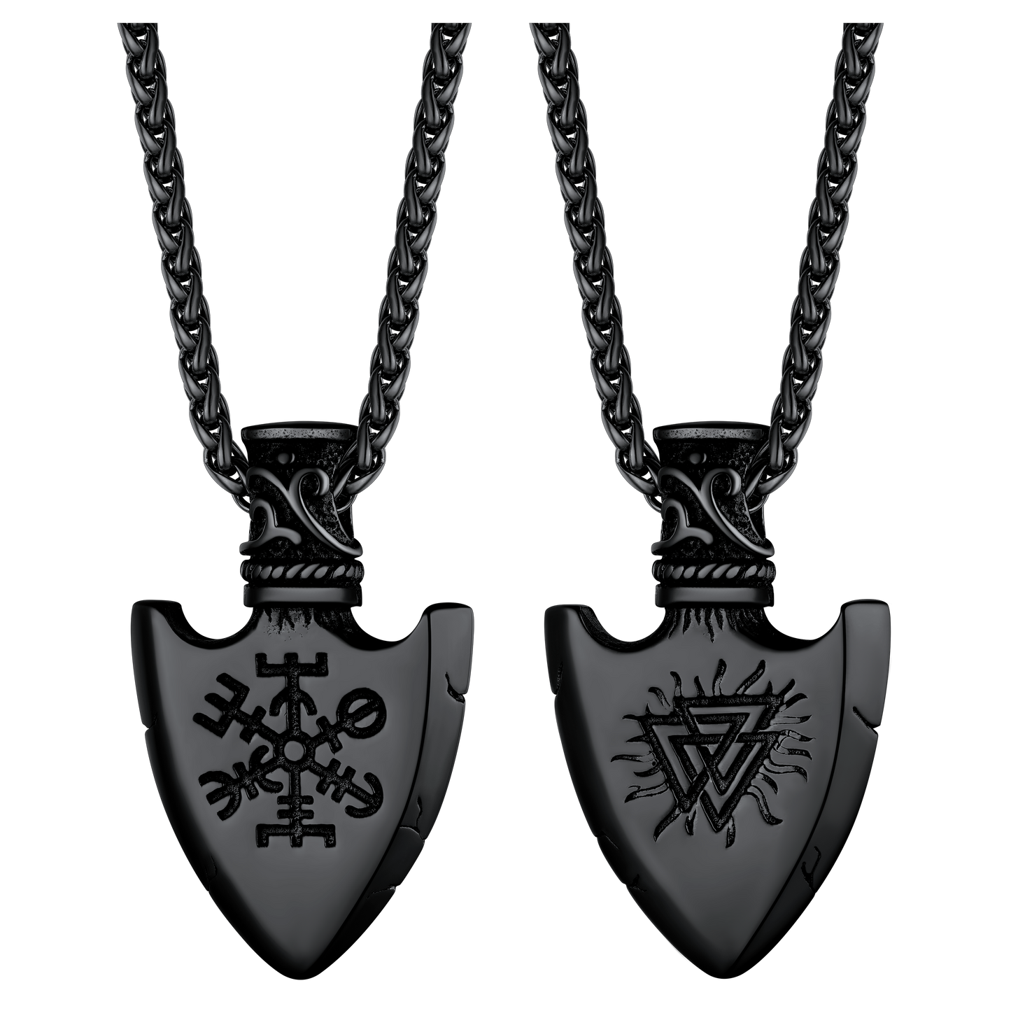 Viking Gungnir Pendant Necklace With Valknut & Compass for Men