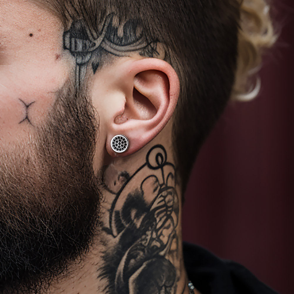 10mm Round Black Diamond Stud Earrings with Runes