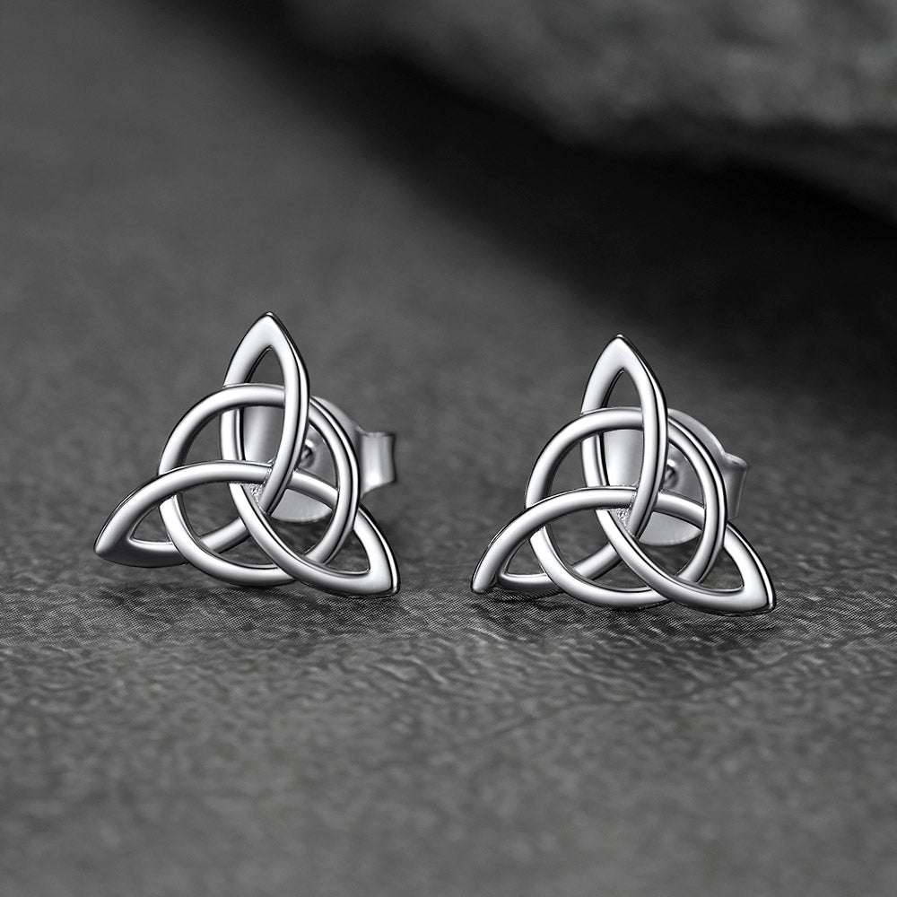 Sterling Silver Celtic Triquetra Stud Earrings for Women
