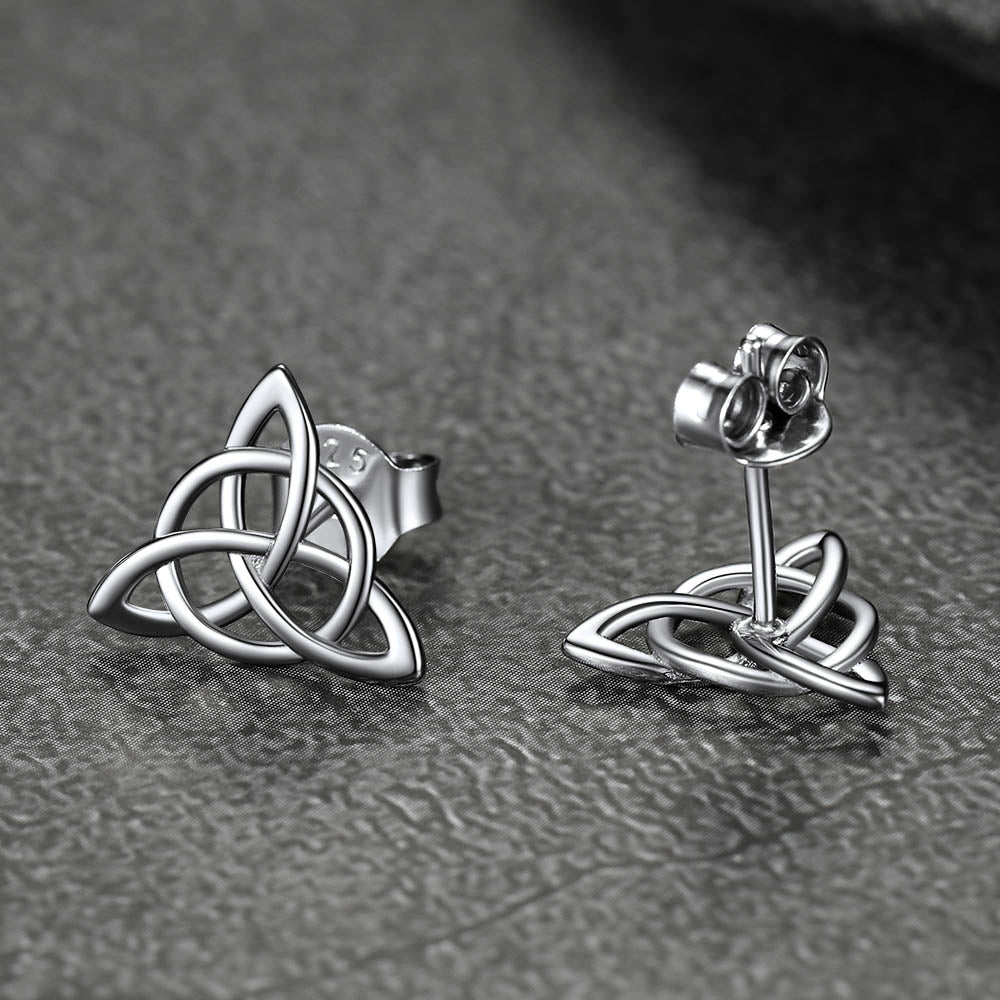 Sterling Silver Celtic Triquetra Stud Earrings for Women