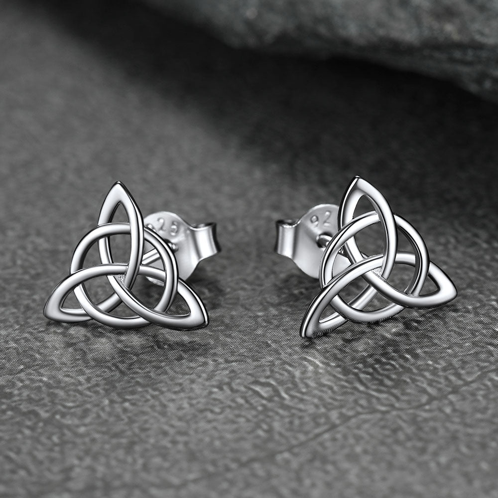 Sterling Silver Celtic Triquetra Stud Earrings for Women
