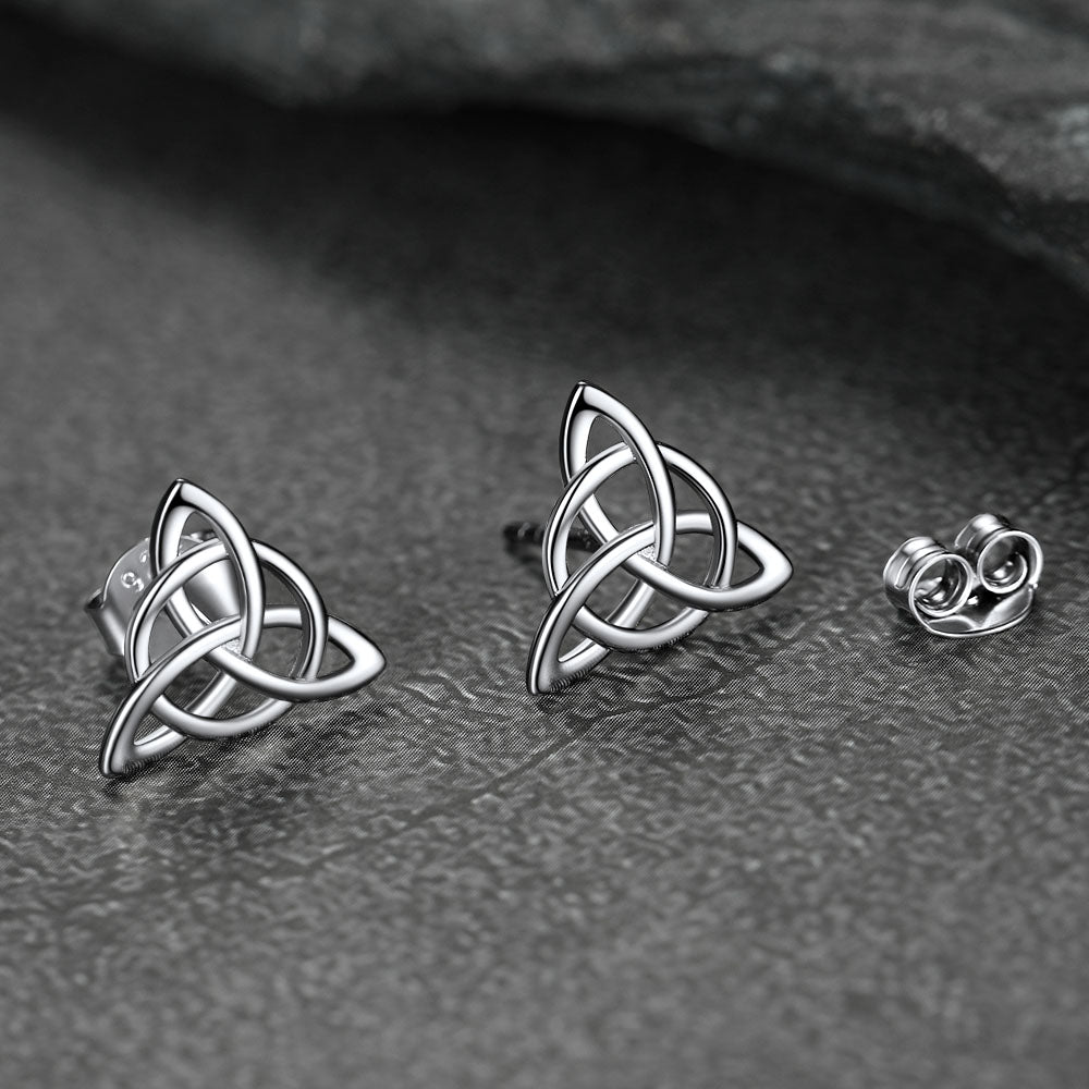 Sterling Silver Celtic Triquetra Stud Earrings for Women