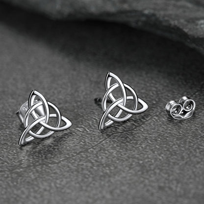 Sterling Silver Celtic Triquetra Stud Earrings for Women