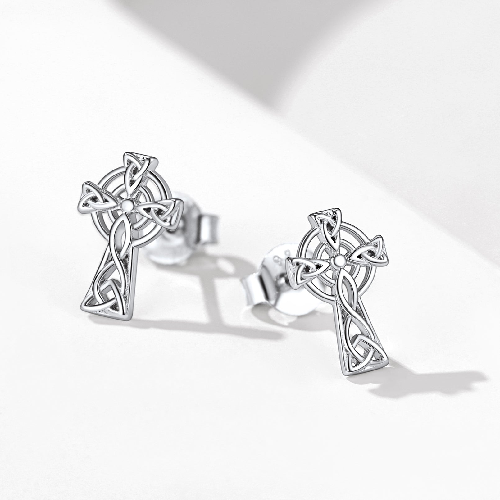 Silver Celtic Cross Stud Earrings for Women