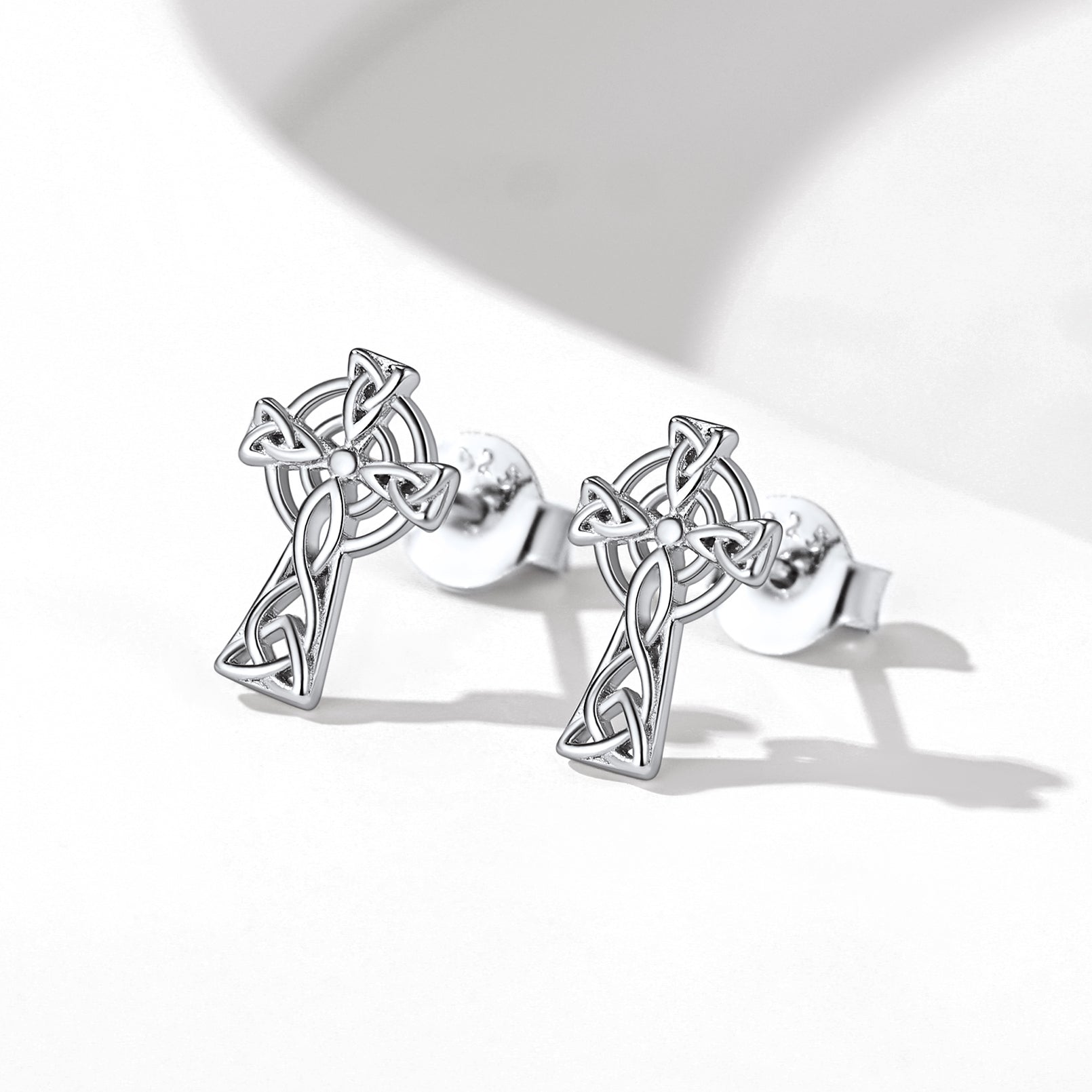 Silver Celtic Cross Stud Earrings for Women