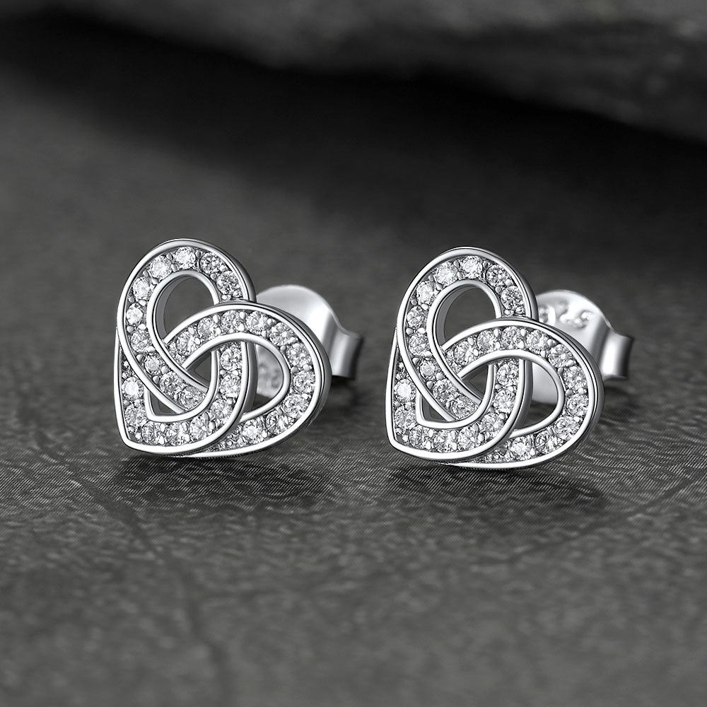 Zirconia Celtic Heart Stud Earrings for Women in Silver
