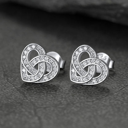 Zirconia Celtic Heart Stud Earrings for Women in Silver