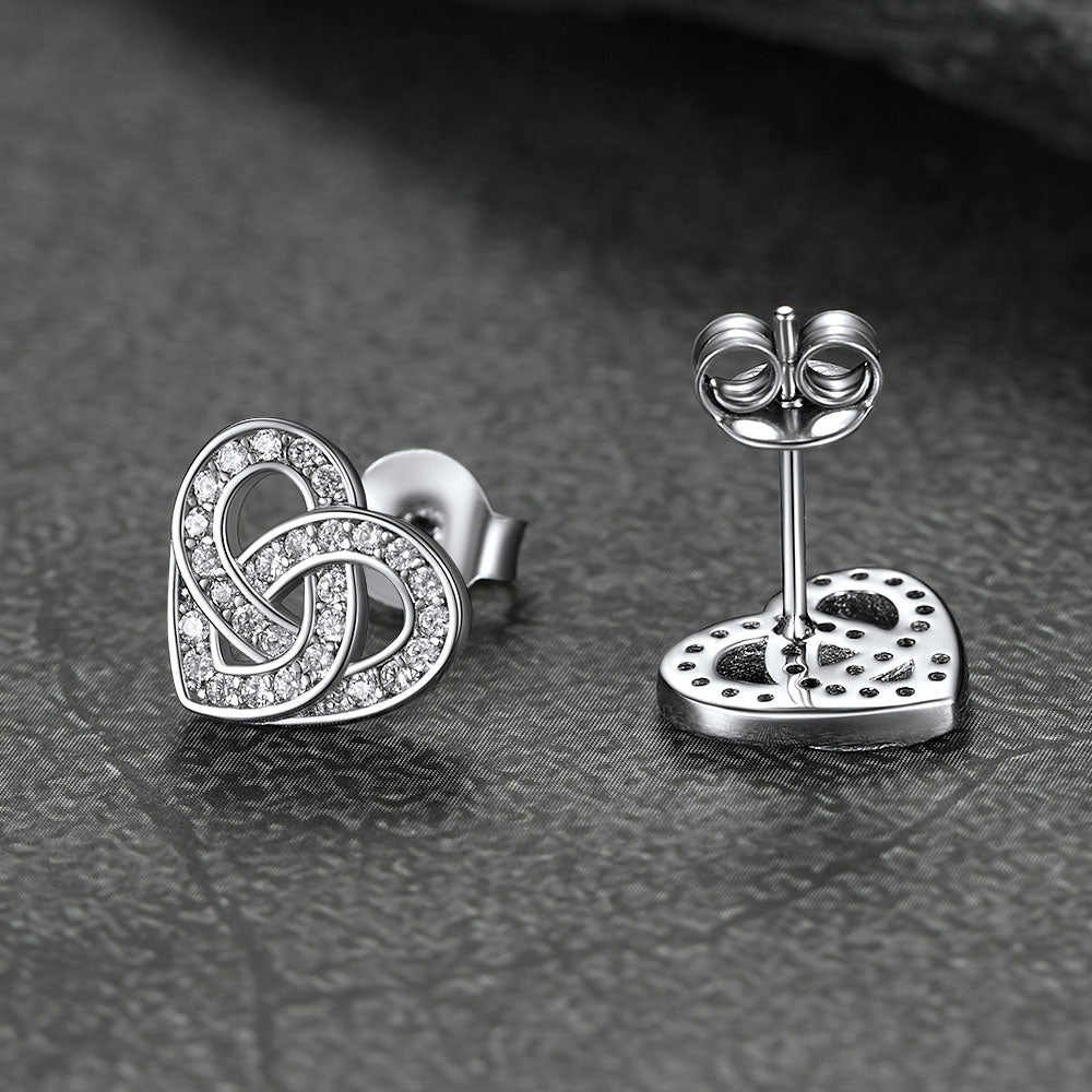 Zirconia Celtic Heart Stud Earrings for Women in Silver