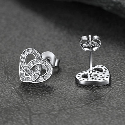 Zirconia Celtic Heart Stud Earrings for Women in Silver