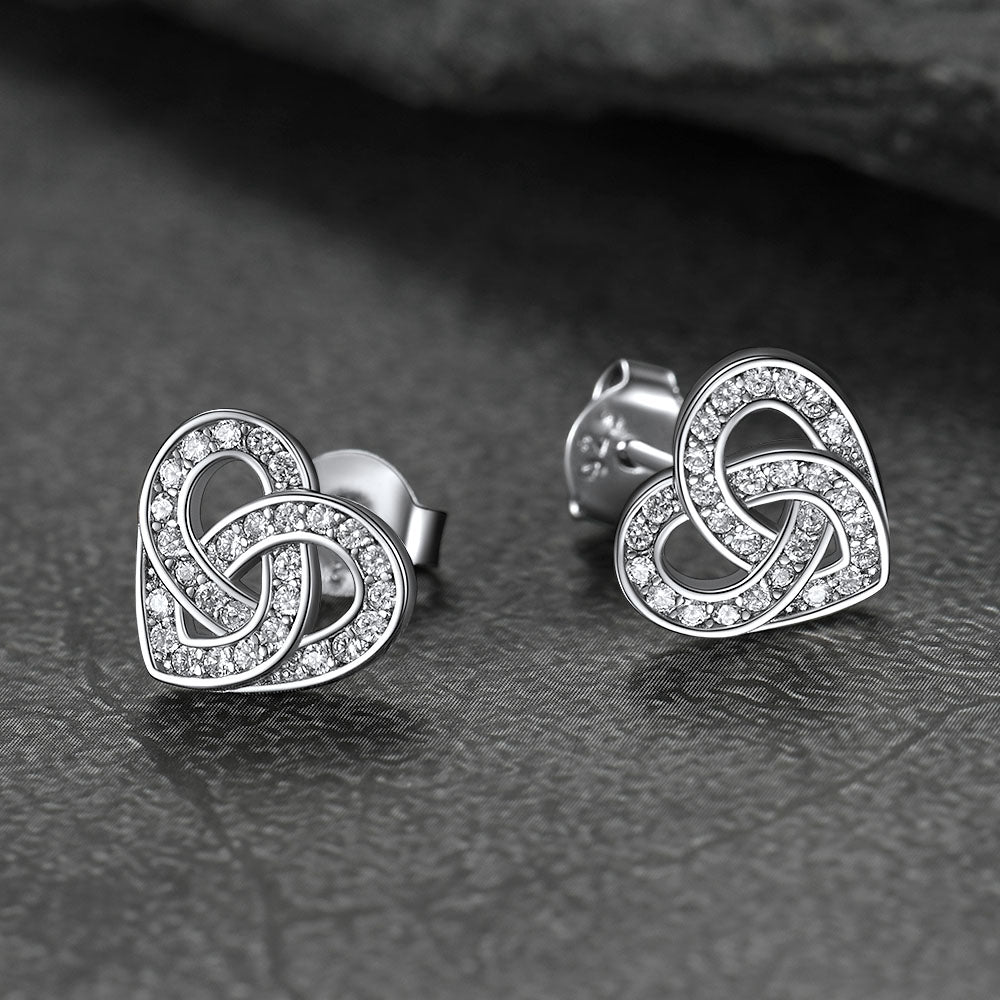 Zirconia Celtic Heart Stud Earrings for Women in Silver