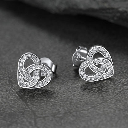 Zirconia Celtic Heart Stud Earrings for Women in Silver