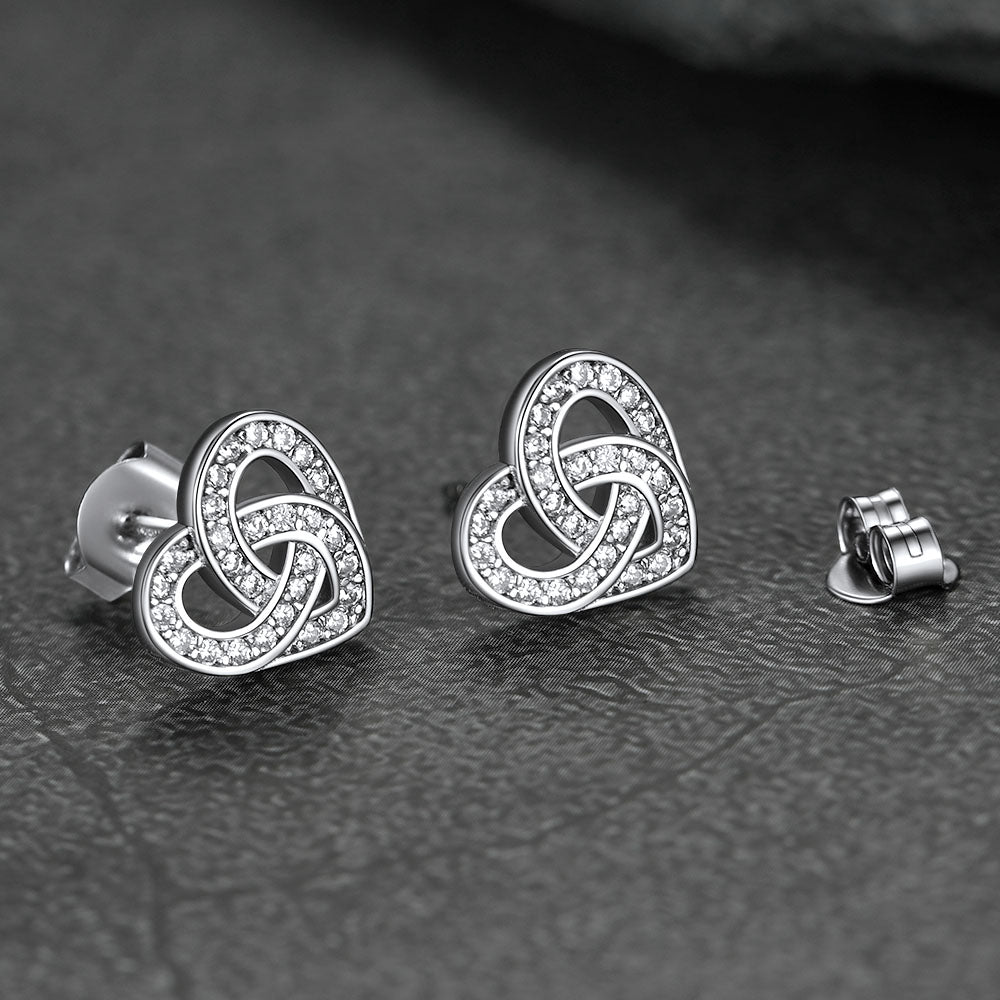 Zirconia Celtic Heart Stud Earrings for Women in Silver