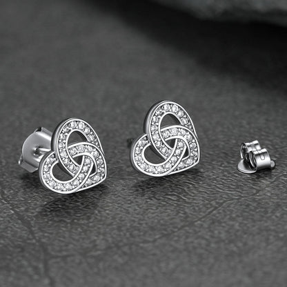 Zirconia Celtic Heart Stud Earrings for Women in Silver