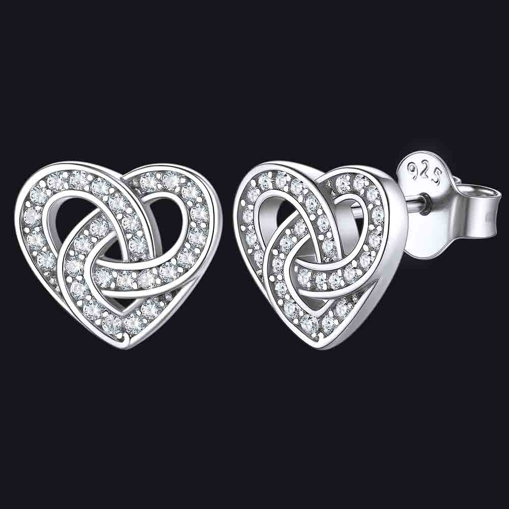 Zirconia Celtic Heart Stud Earrings for Women in Silver