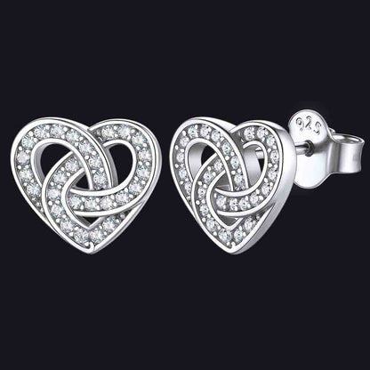 Zirconia Celtic Heart Stud Earrings for Women in Silver