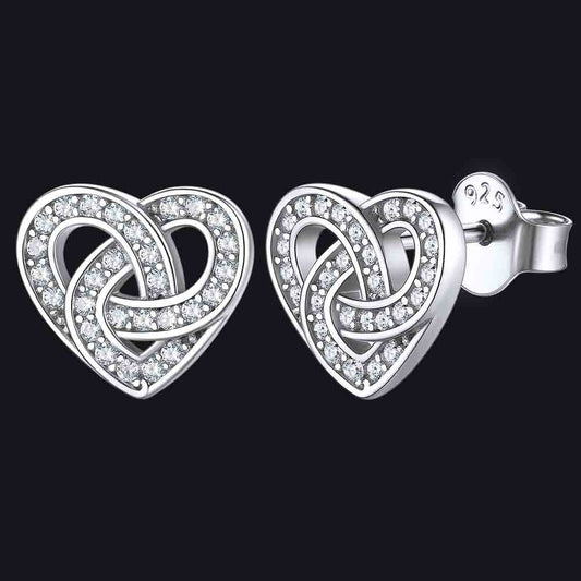 Zirconia Celtic Heart Stud Earrings for Women in Silver