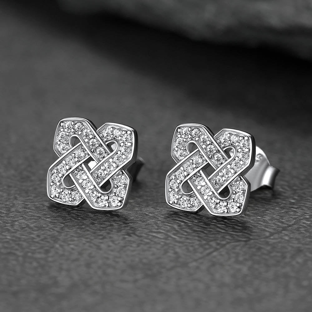 Cubic Zirconia Celtic Knot Earrings for Women in Silver