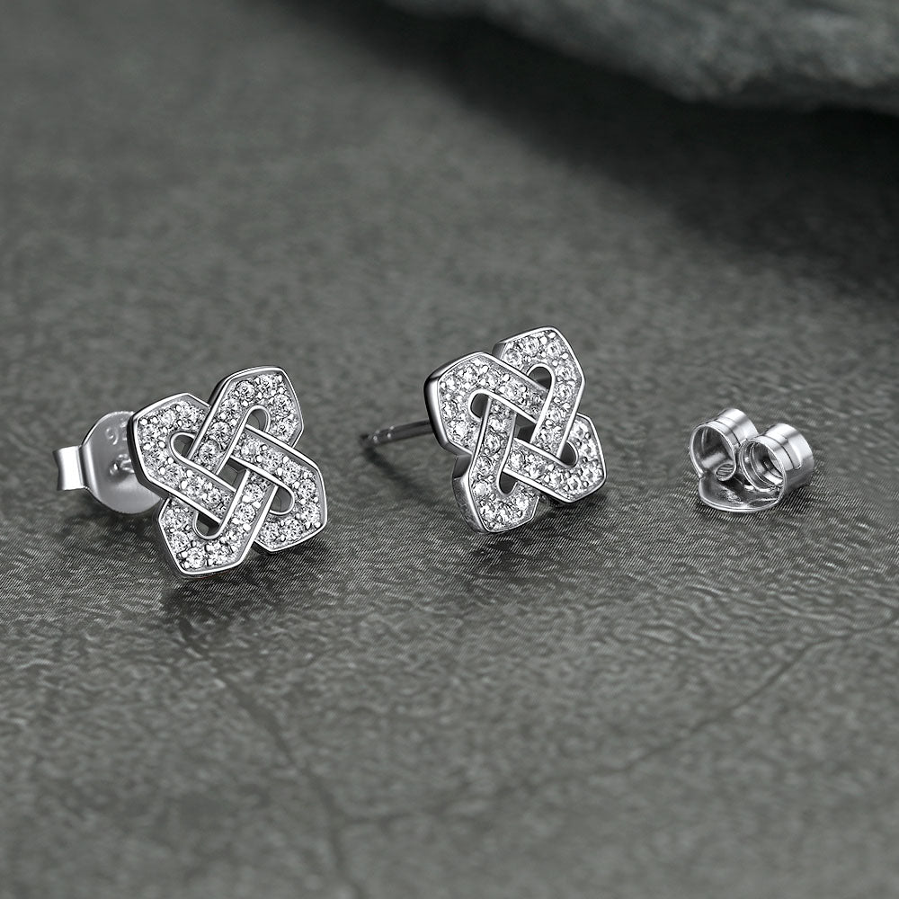 Cubic Zirconia Celtic Knot Earrings for Women in Silver