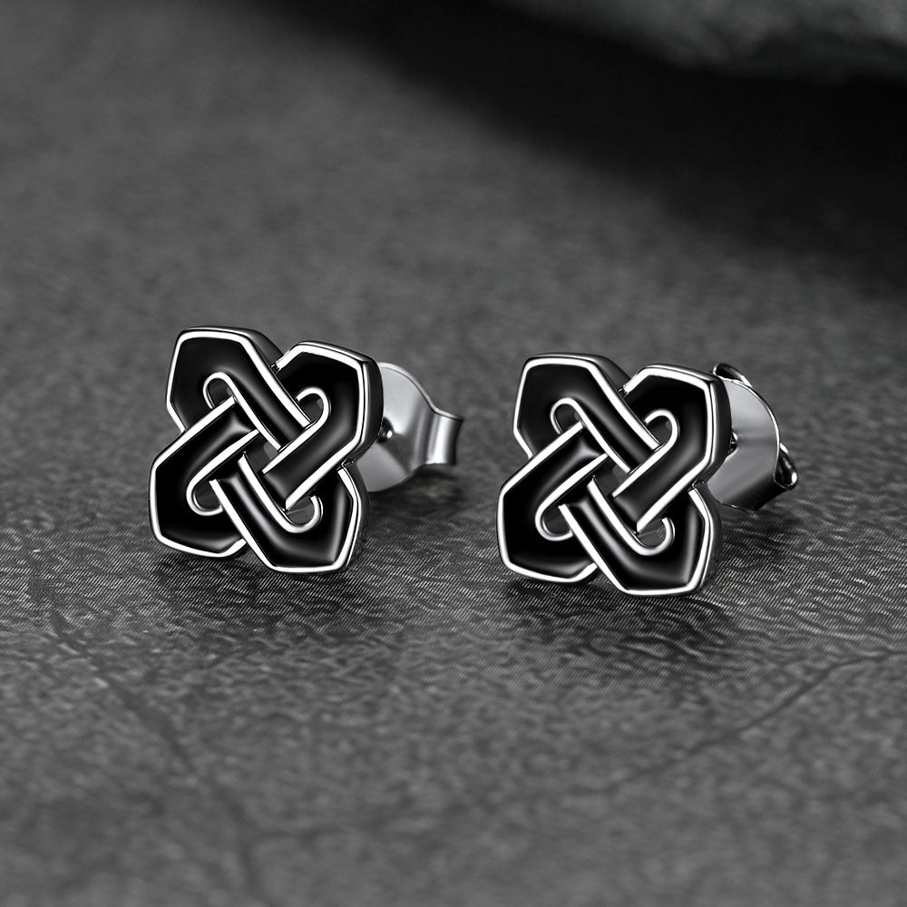 Black Celtic Knot Stud Earrings for Women in Silver