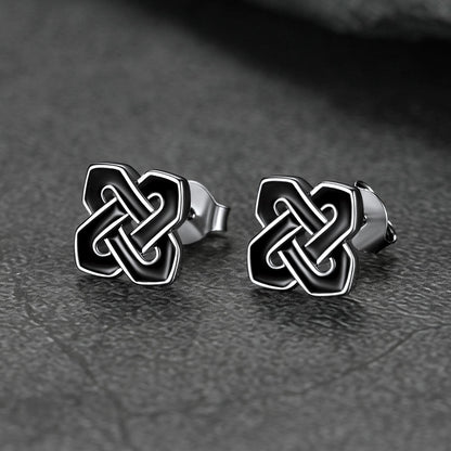 Black Celtic Knot Stud Earrings for Women in Silver