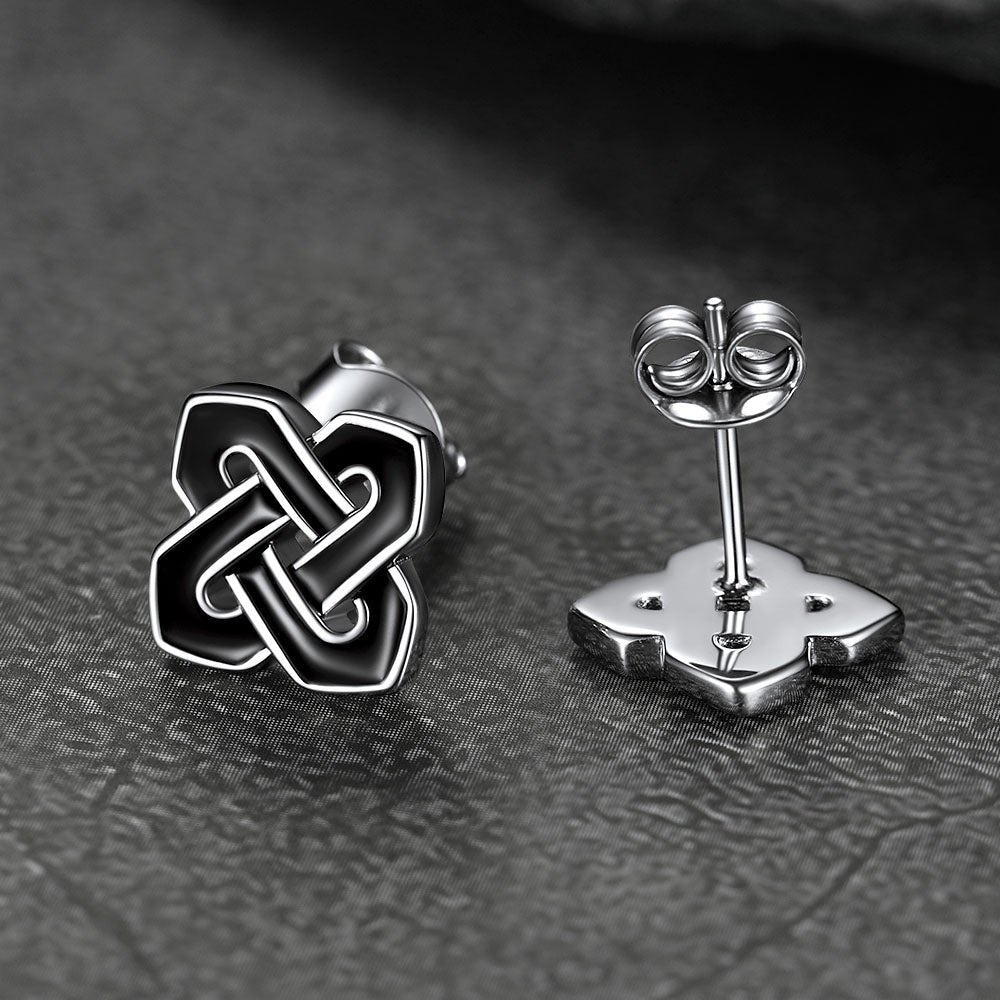 Black Celtic Knot Stud Earrings for Women in Silver