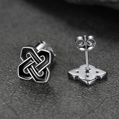 Black Celtic Knot Stud Earrings for Women in Silver