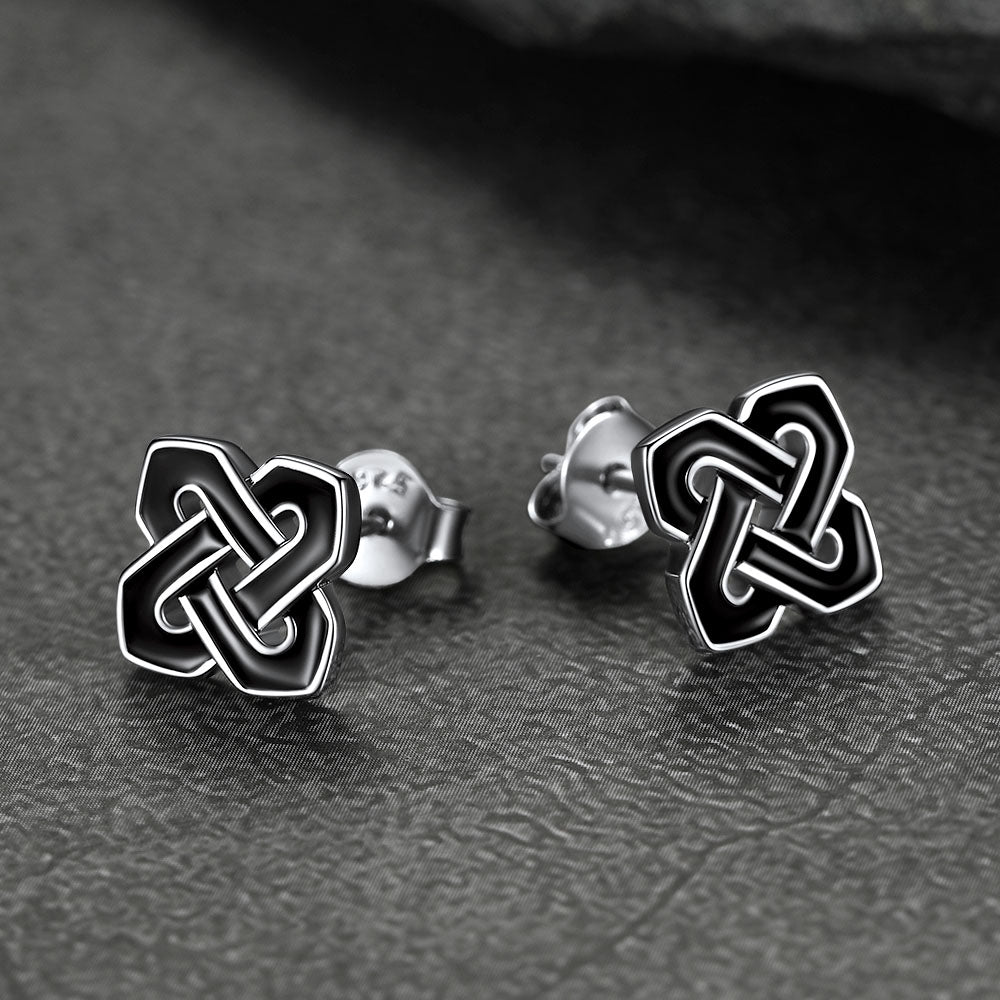 Black Celtic Knot Stud Earrings for Women in Silver