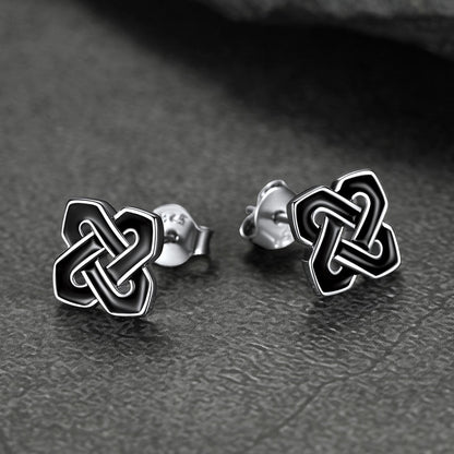 Black Celtic Knot Stud Earrings for Women in Silver