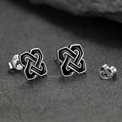 Black Celtic Knot Stud Earrings for Women in Silver
