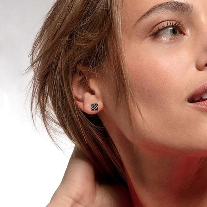 Black Celtic Knot Stud Earrings for Women in Silver