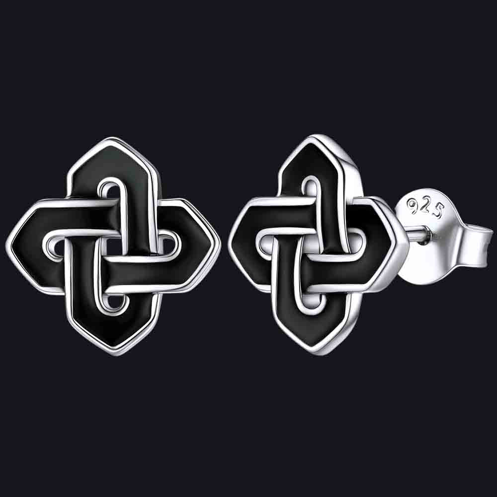 Black Celtic Knot Stud Earrings for Women in Silver