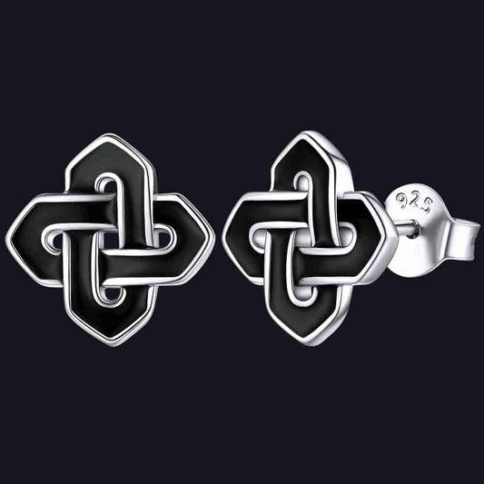 Black Celtic Knot Stud Earrings for Women in Silver