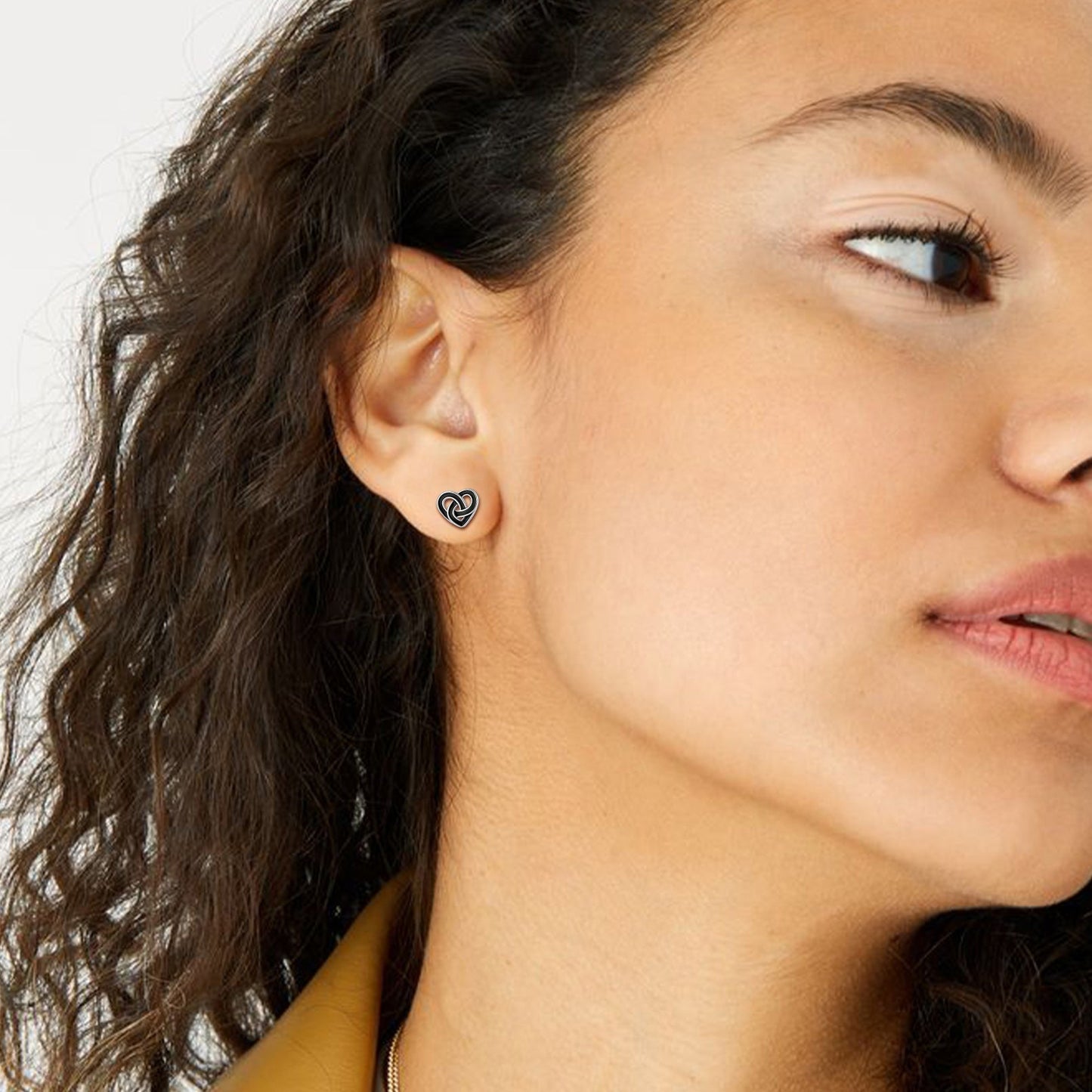 Black Celtic Heart Stud Earrings for Women in Silver
