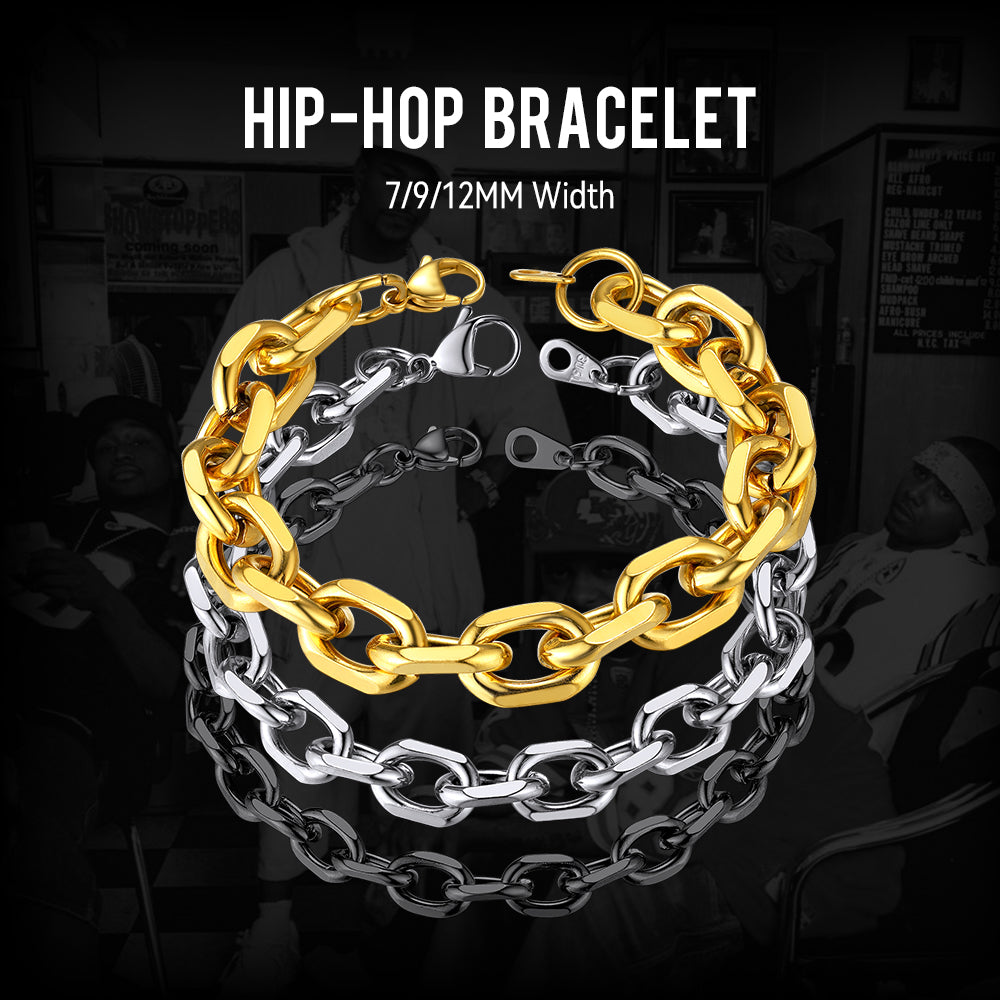 Stainless Steel Rolo Link Bracelet for Men