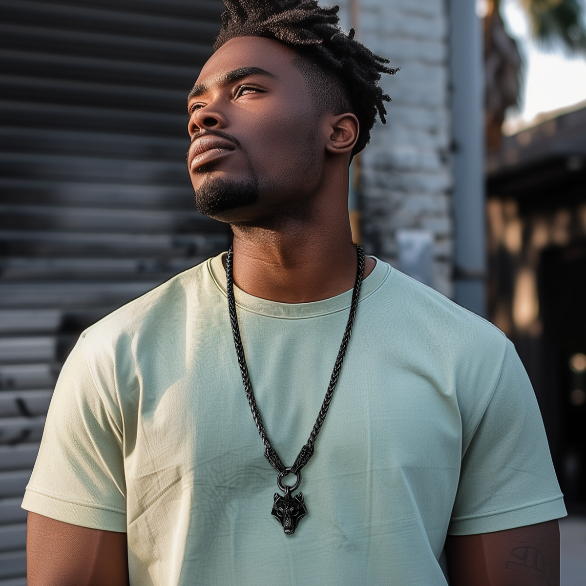 Viking Wolf Pendant Necklace With Wolf Rope Chain For Men