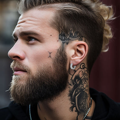 Sterling Silver Diamond Hoop Earrings with Viking Runes for Men