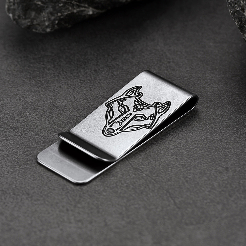 Viking Fenrir Celtic Wolf Money Cash Clip Slim Credit Card Holder