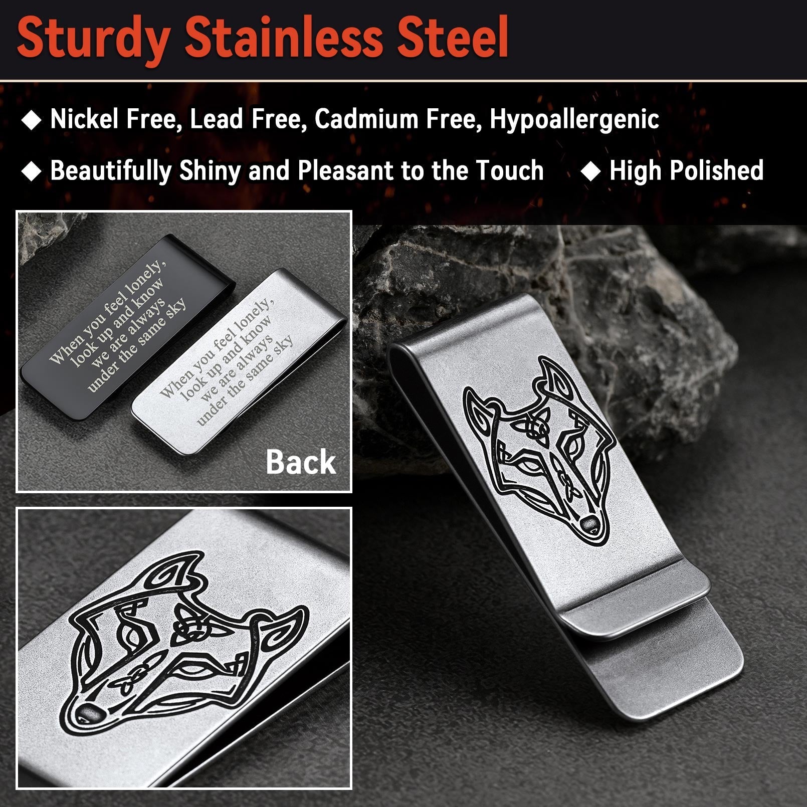 Viking Fenrir Celtic Wolf Money Cash Clip Slim Credit Card Holder