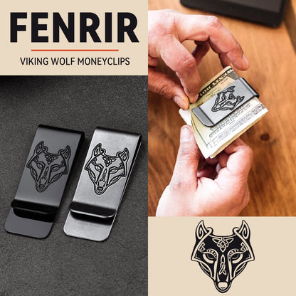 Viking Fenrir Celtic Wolf Money Cash Clip Slim Credit Card Holder