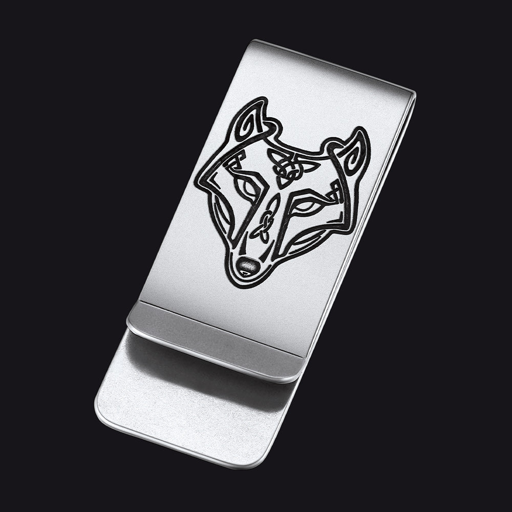 Viking Fenrir Celtic Wolf Money Cash Clip Slim Credit Card Holder
