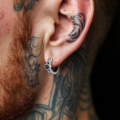 Black Onyx Celtic Knot Huggie Hoop Earrings for Men